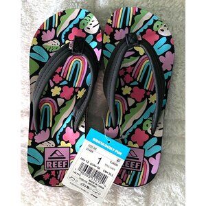 Girls Kids Ahi Reef Flip Flop Sandals Size 1 Tropical Rainbow New